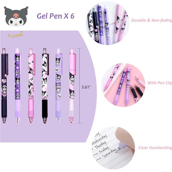 NWT Cute Kuromi Character Gel Pens Set of 6 - Picture 2 of 5